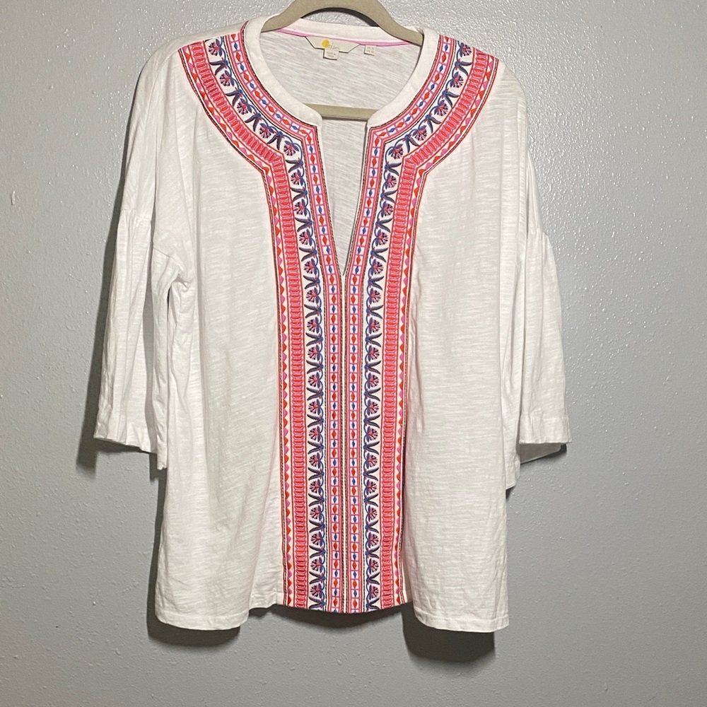 Boden White Tunic with Red and Blue Embroidery